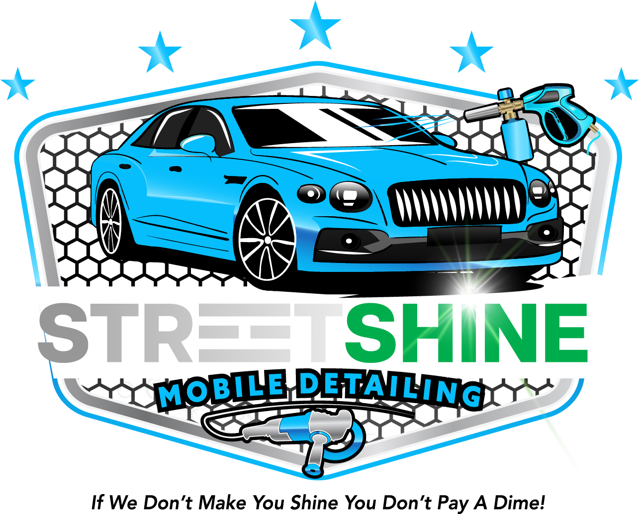 “Street Shine logo, mobile detailing service emphasizing quality, eco-friendly practices, and customer satisfaction.